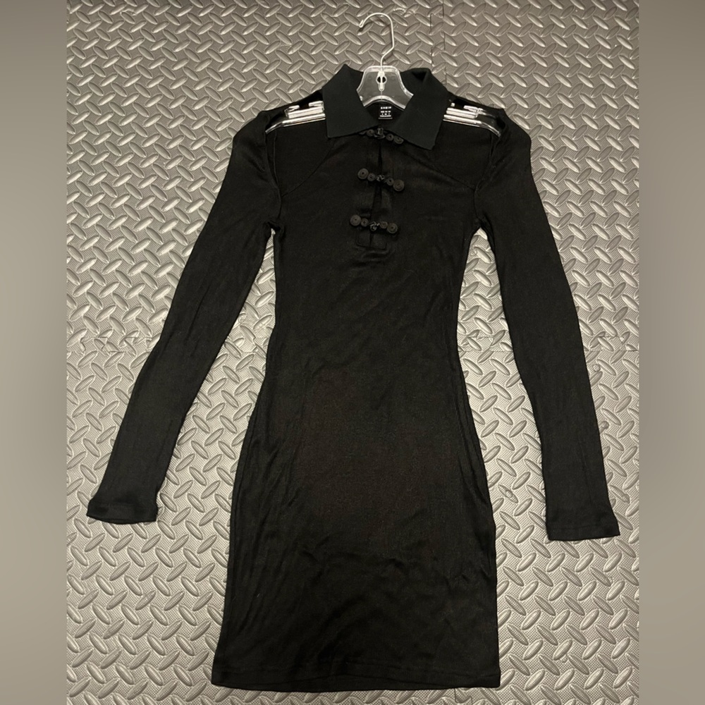 SHEIN Black Asian Inspired Long Sleeve Dress With Cutouts